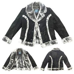 Vintage 90s STEVE MADDEN Womens M Leather Bomber Jacket Faux Fur Lined Coat